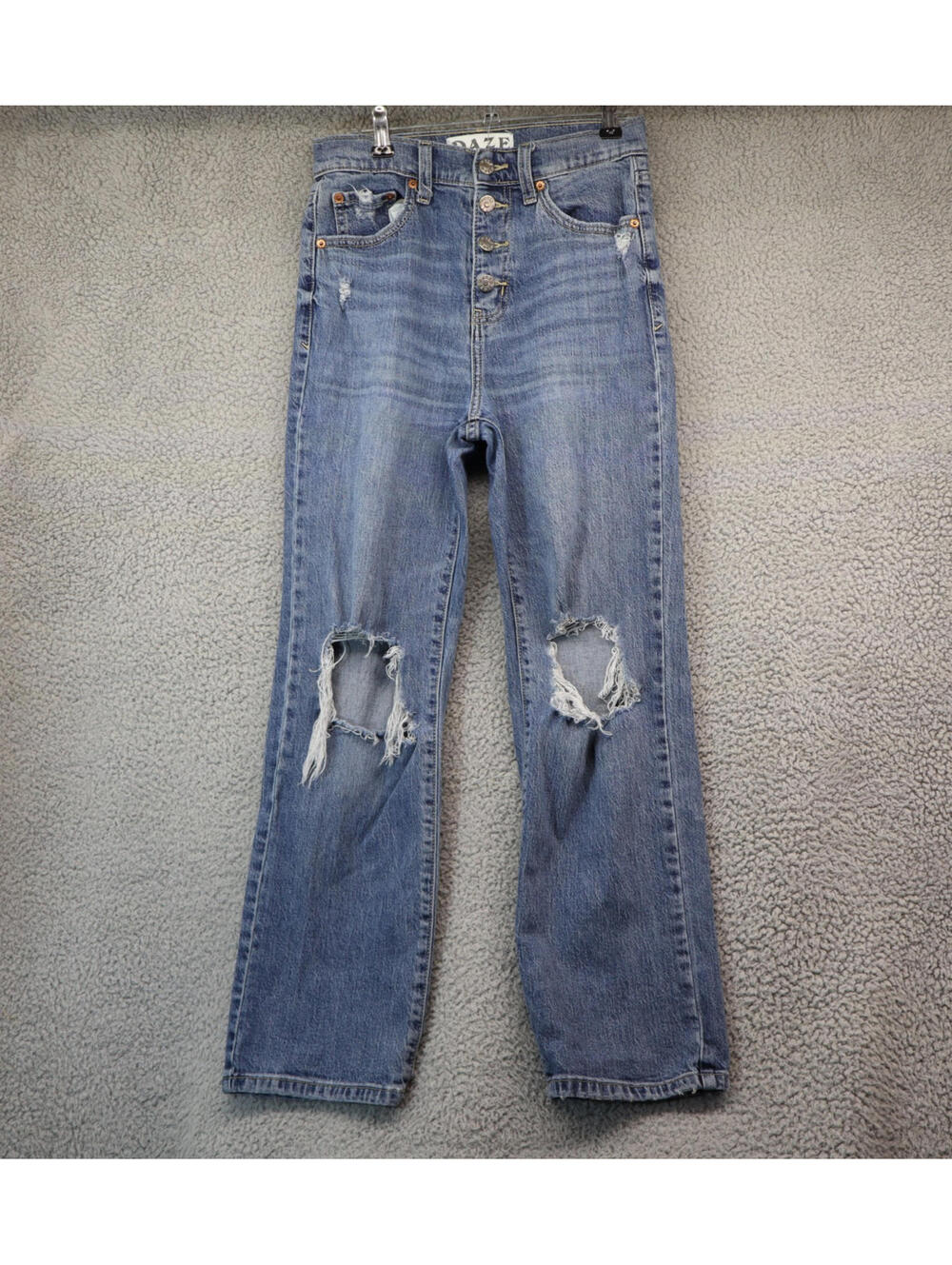 DAZE Jeans 28x32 High Rise Straight Distress Destroy Y2K